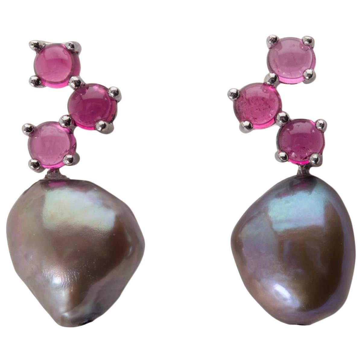 Cavallo Freshwater Baroque Pearl Pink Tourmaline Gold Earrings