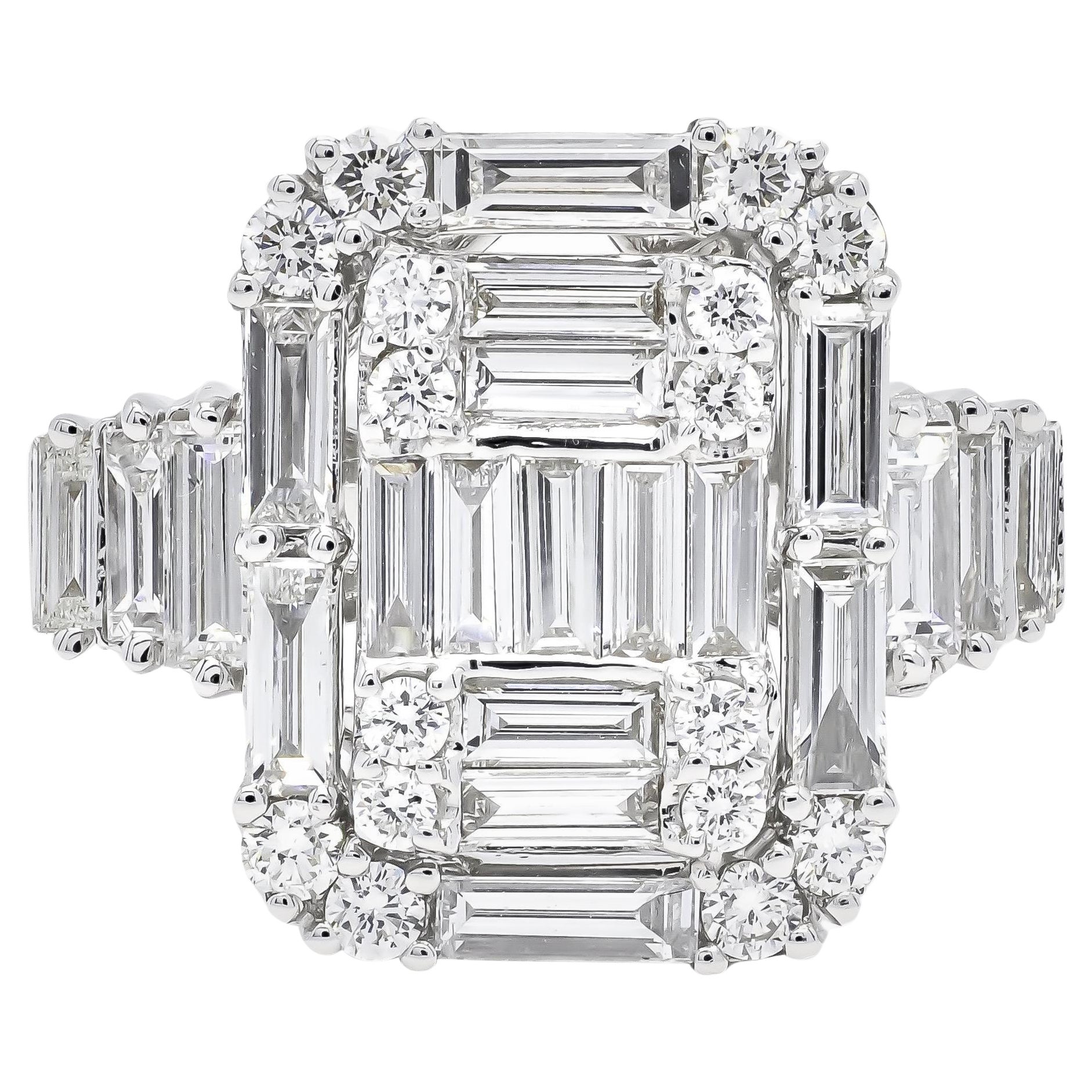 Natural Diamond 2.23 ct 18KT White Gold Art Deco Step Cut Cocktail Ring