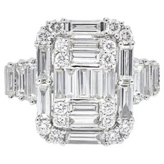 Natural Diamond 2.23 ct 18KT White Gold Art Deco Step Cut Cocktail Ring
