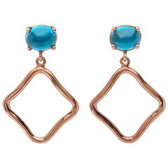 Bodrum Cabochon Blue Topaz Gold Drop Earrings 9