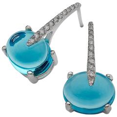 Sardinia Short Diamond Swiss Cabochon Blue Topaz Gold Earrings 11