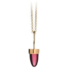 Halskette mit Farbstein-Anhänger, moderner rosa Stein Quarz 18 kt Gelbgold massives Gold 
