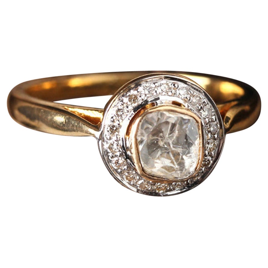 14k Yellow Gold Natural Pave Diamond Ring Unique Minimalist Anniversary Gift.
