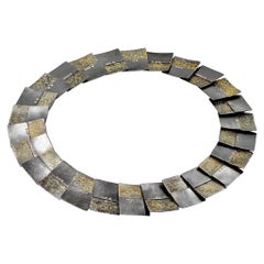 Gliederhalskette aus Gelbgold mit abwechselnd abwechselnden Diamanten und oxidiertem Silber, Atelier Zobel