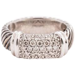 David Yurman Diamond Pave Sterling Silver White Gold Metro Cable Ring