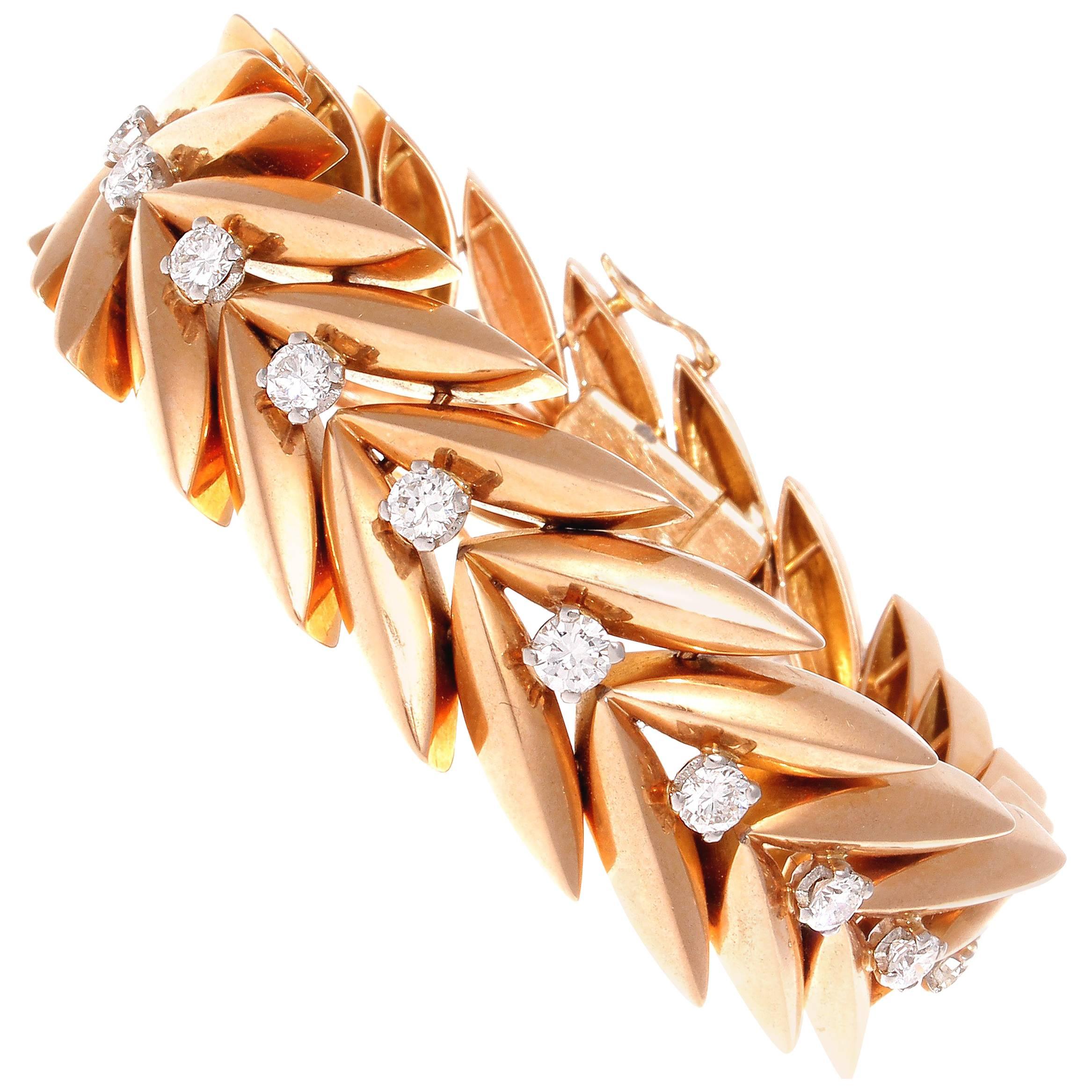 French Retro Diamond Rose Gold Bracelet