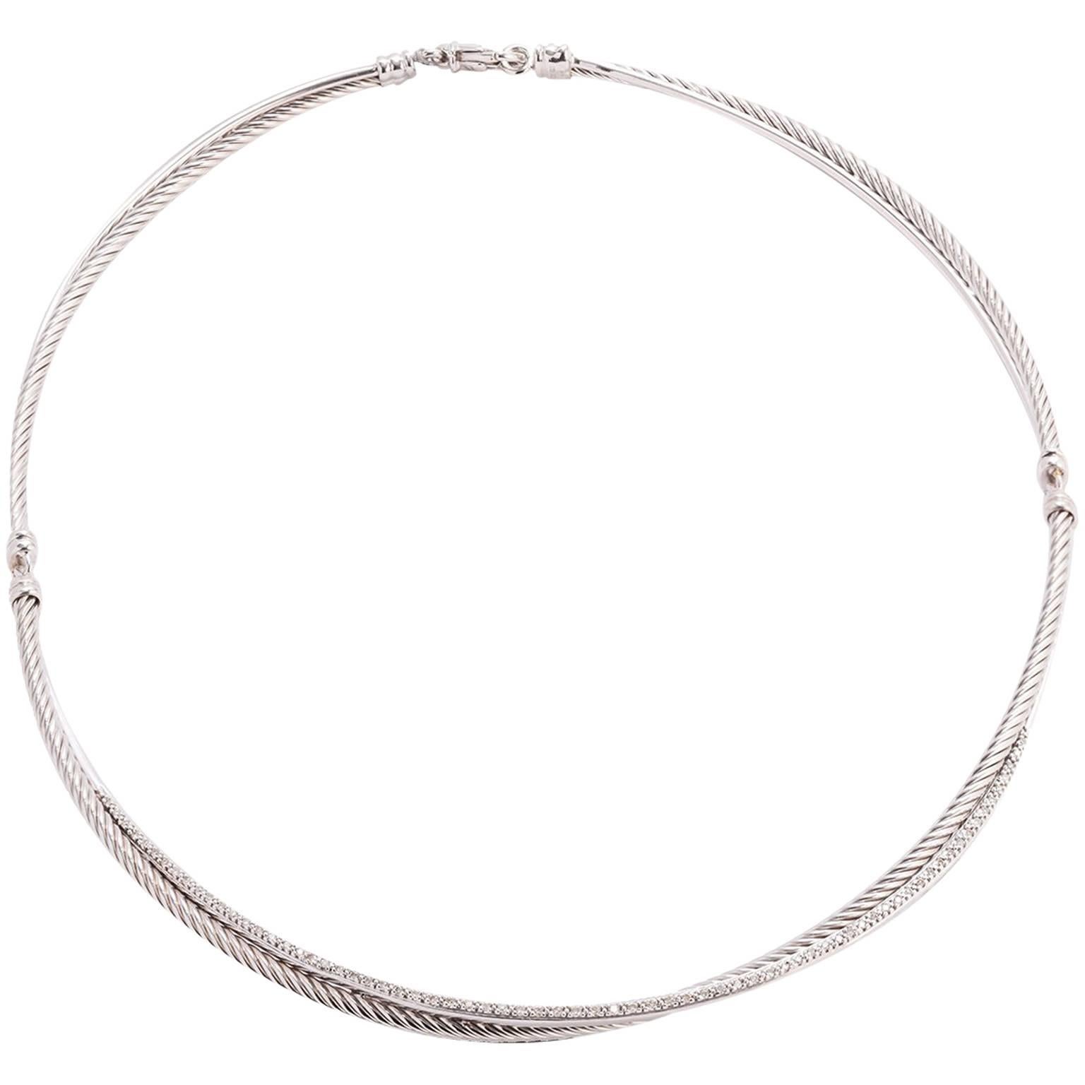 David Yurman Diamond Sterling Silver Cable Collar Necklace