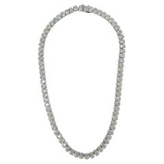 GIA White Diamond Oval Tennis Necklace in 18K White Gold