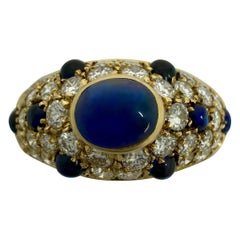 Rare Vintage Cartier Sapphire Diamond Mimi 18k Yellow Gold Oval Cabochon Ring