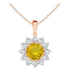 Natural GIA Certified Round 2.1ct Yellow Sapphire Flower Pendant 18K Rose Gold