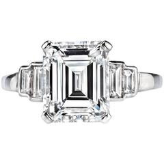 Emerald Cut GIA Certified 3.34 Carat Diamond Platinum Engagement Ring 10