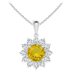 Natürlicher GIA-zertifizierter runder 2.1 Karat Gelber Saphir-Blumenanhänger 14K Weißgold