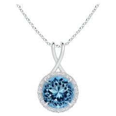 Natural GIA Certified 11.67 ct Sky Blue Topaz Pendant in 14K White Gold