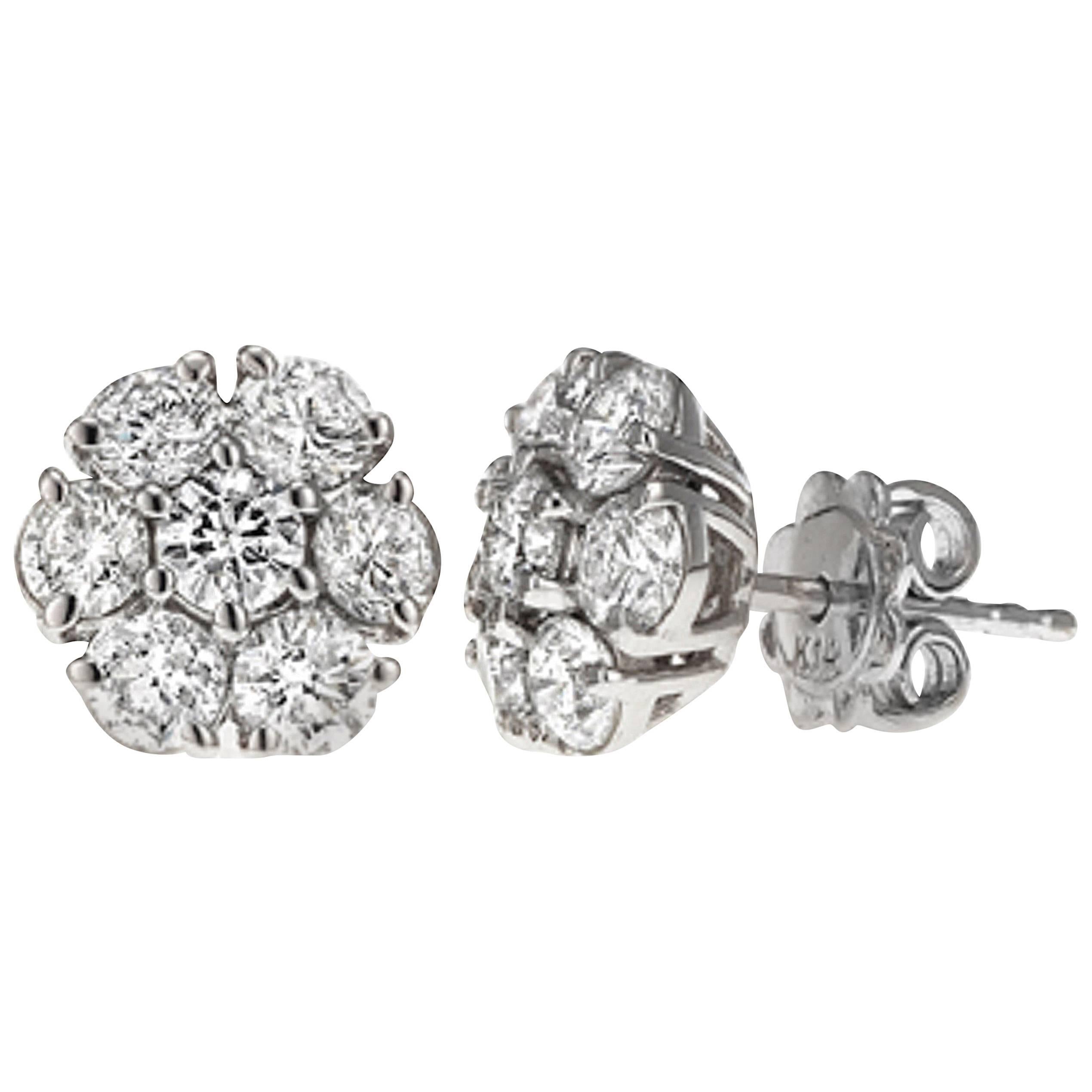 1.50 Carat Classic Diamond Cluster Earrings