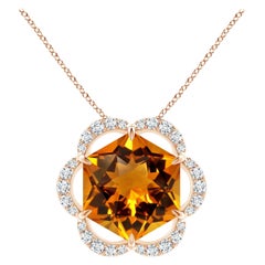 GIA zertifiziert hexagonal 13,05 ct Citrin Floral Halo Anhänger in 14k Rose Gold