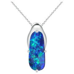 Pendentif chevron en or blanc 14 carats avec opale noire ovale de 5,45 carats, certifiée GIA
