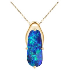 Natural GIA Certified Oval 5.45ct Black Opal Wishbone Pendant in 14K Yellow Gold