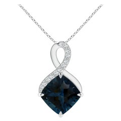 Natural GIA Certified 16.12 ct London Blue Topaz Infinity Pendant in Platinum