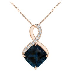 Natural GIA Certified 16.12ct London Blue Topaz Infinity Pendant in 14K Rose Gol