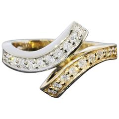 Diamond Yellow and White Gold Bypass Swirl Ring