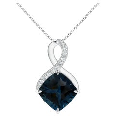 GIA Certified 16.12 ct London Blue Topaz Infinity Pendant in 14K White Gold