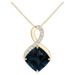 Ciondolo Infinity con Topazio Blu di Londra da 16,12 ct certificato GIA in oro giallo 14K