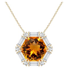 Colgante Halo de Citrino Hexagonal Natural Certificado GIA de 13,05 ct en Oro Amarillo de 14K