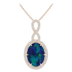 GIA Certified 6.62 ct Black Opal Pendant with Infinity Bale in 14K Rose Gold