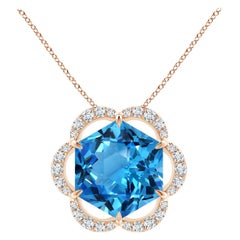 GIA Certified Hexagonal Cut 17.5ct Swiss Blue Topaz Pendant in 14K Rose Gold