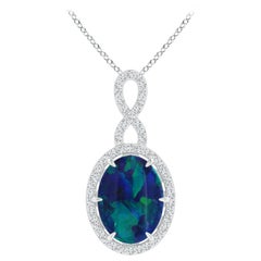 GIA Certified 6.62 ct Black Opal Pendant with Infinity Bale in 14K White Gold