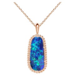 Natural GIA Certified Oval 5.45 ct Black Opal Pendant in 14K Rose Gold