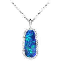 Natural GIA Certified Oval 5.45 ct Black Opal Pendant in 14K White Gold