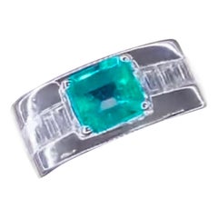 AIG Certified 1.35 Carat Colombian Emerald Diamonds Bague pour homme en or 18K