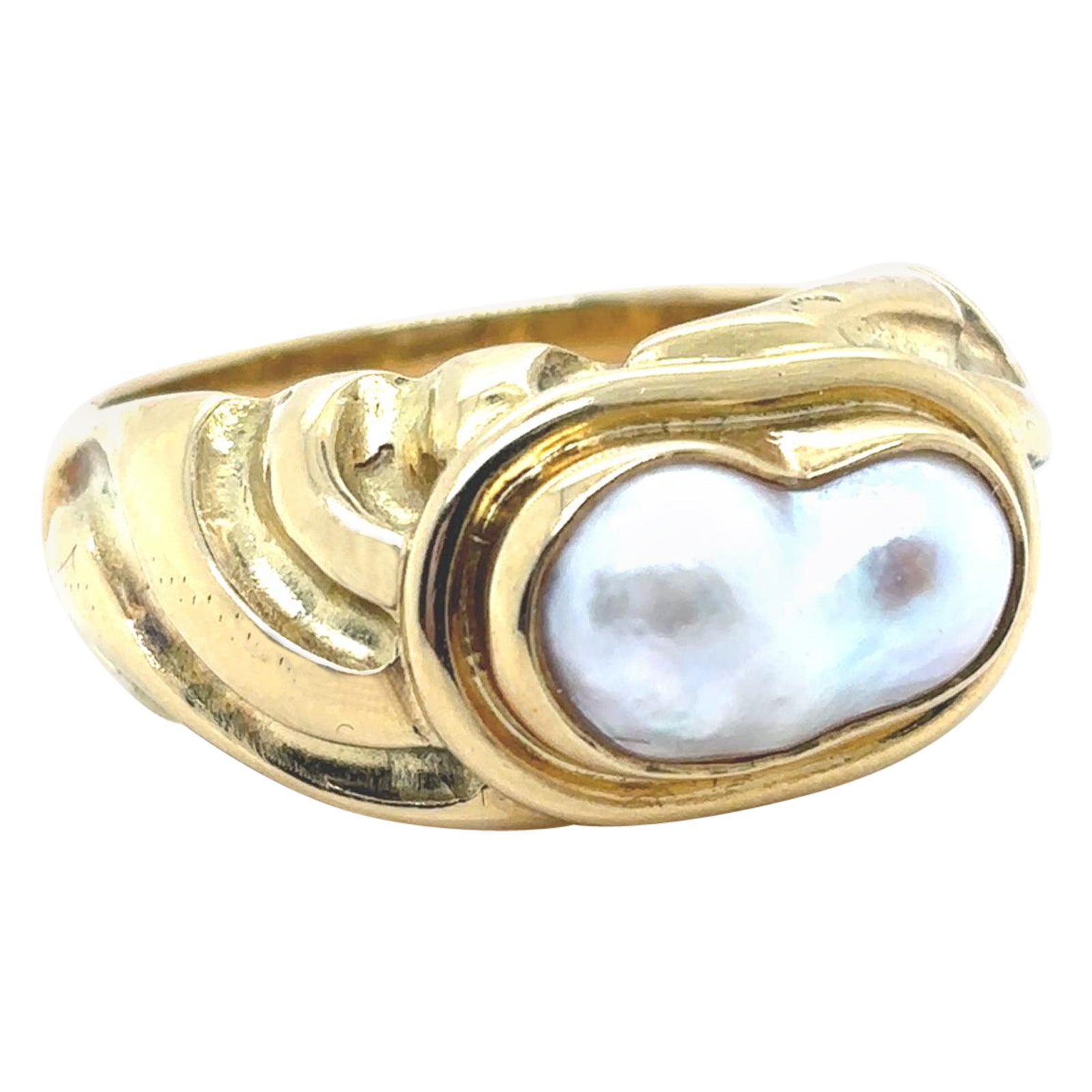 Elizabeth Gage Pearl Molton Gold Ring circa 1990