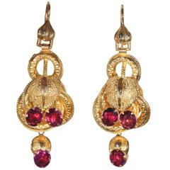 Victorian Etruscan Revival Garnet Yellow Gold Earrings