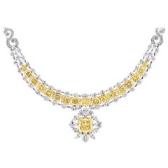 Exceptional 43.69 Carats GIA Certified Fancy Yellow Diamonds Necklace