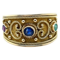 Byzantium Stil Smaragd Saphir Rubin Ring 18 Karat Gelbgold
