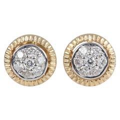 Round Styled 14k Yellow Gold Stud Natural Diamond Earring Unique Gift For Women