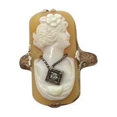 Art Deco Cameo Diamond Ring 14 Karat White Gold Cameo Habille Filigree Antique