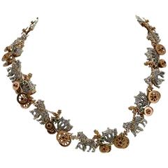 KT 2,57 Emerald Ruby,and KT 3,55 Diamond Rose Gold Choker Necklace