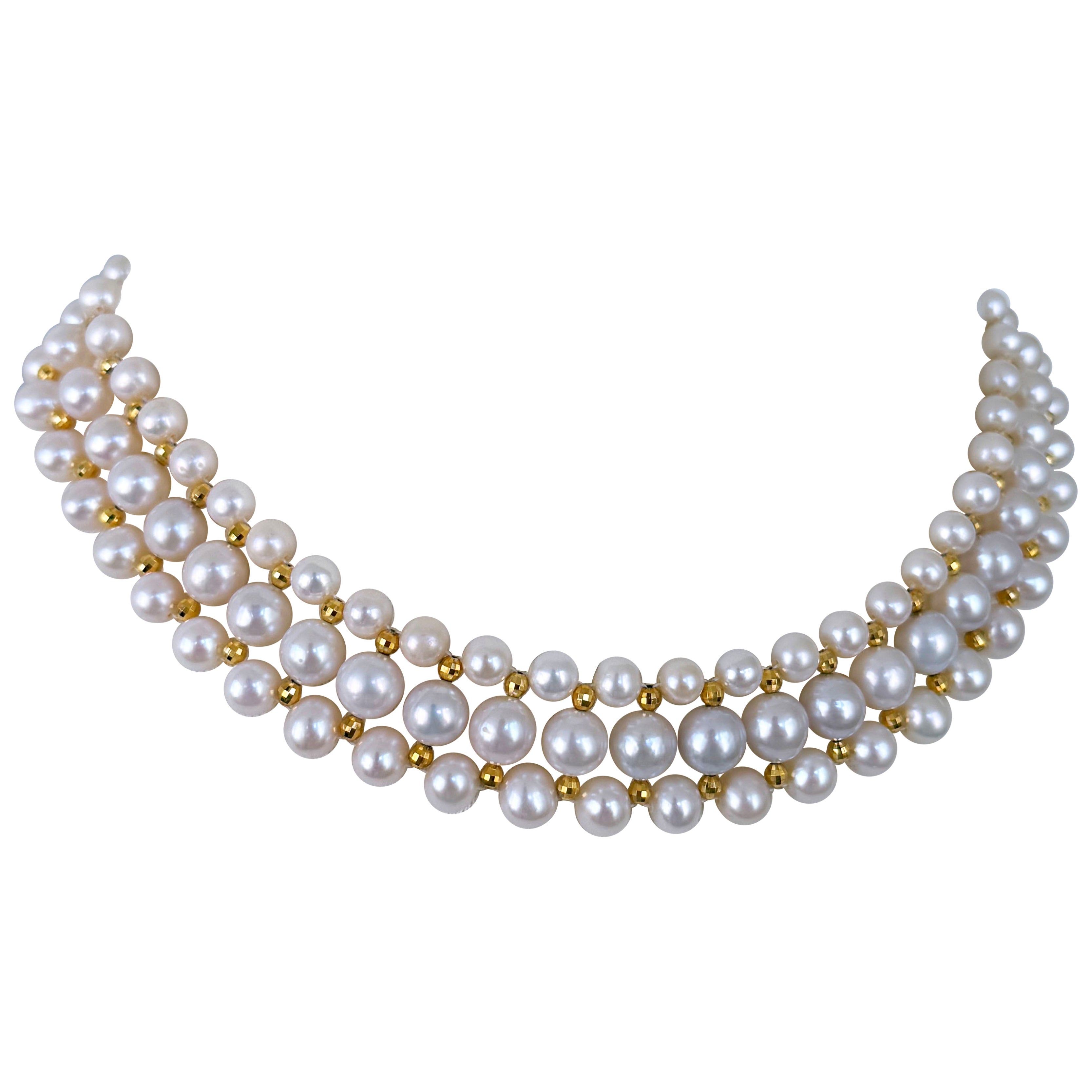 Marina J. Pearl Woven Necklace with 18k Plated Faceted Beads