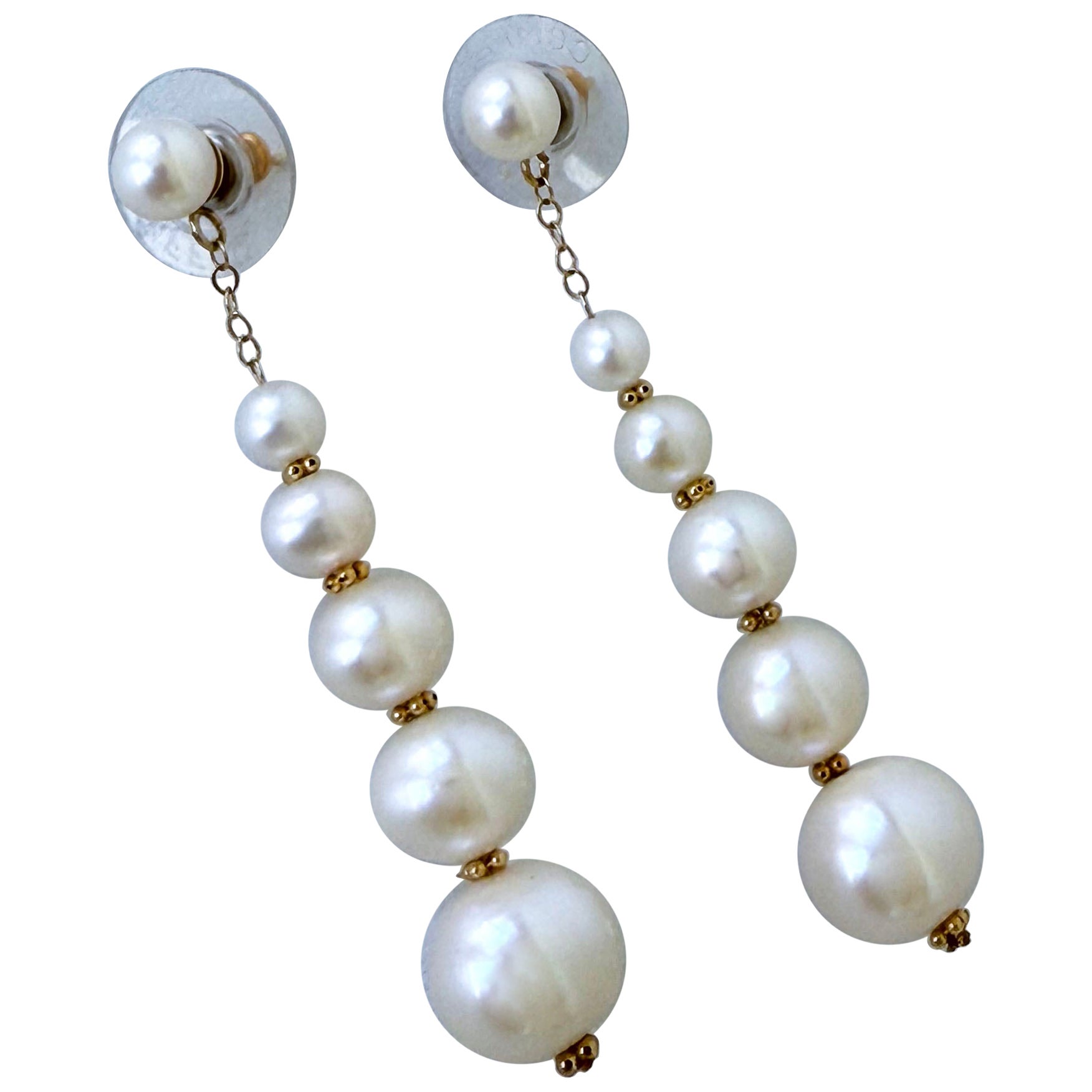 Marina J. Graduated Pearl Studded Dangle Earrings with Solid 14k Yellow Gold