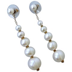Marina J. Graduated Pearl Studded Dangle Earrings with Solid 14k Yellow Gold