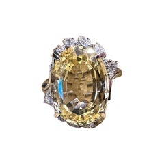 GIA 8.72 Carat Unheated Ceylon Yellow Sapphire & Diamond Ring in Platinum