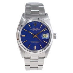Rolex Oyster Perpetual Date mit individuellem blauem Zifferblatt 1970er Jahre