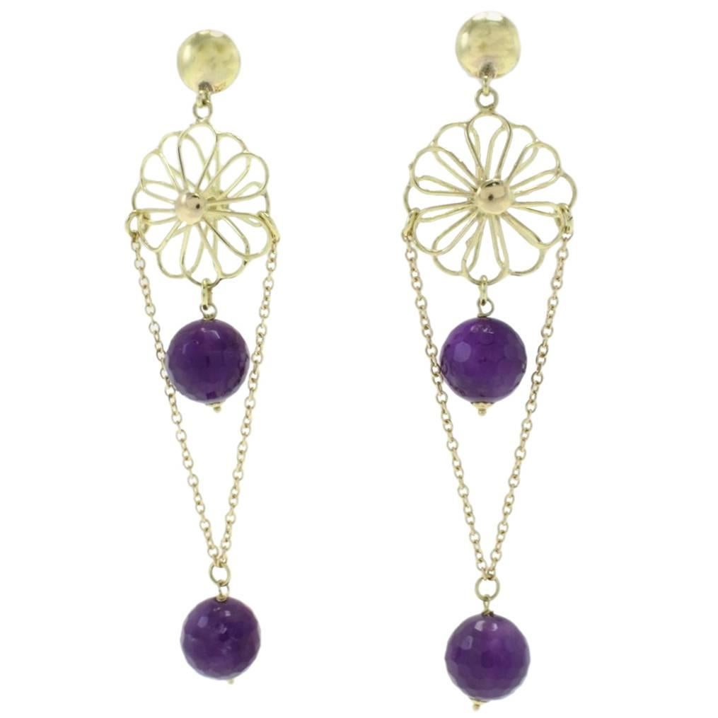 Luise Amethyst Yellow Gold Earrings For Sale