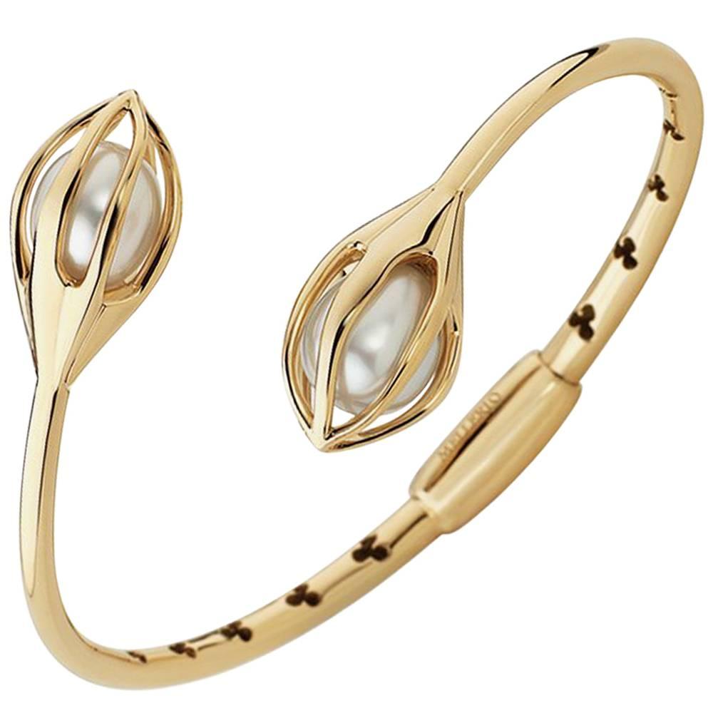 Mellerio Bourgeons de Lys Akoya Pearls Gold Bracelet  For Sale