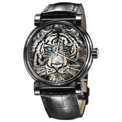 Automatic Wristwatch Stainless Steel Alligator Strap Decorated With Micromosaic