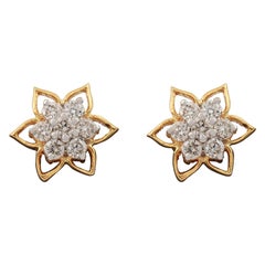 Pendientes de oro amarillo de 14k Pendientes de diamantes naturales estilo flor para aniversario