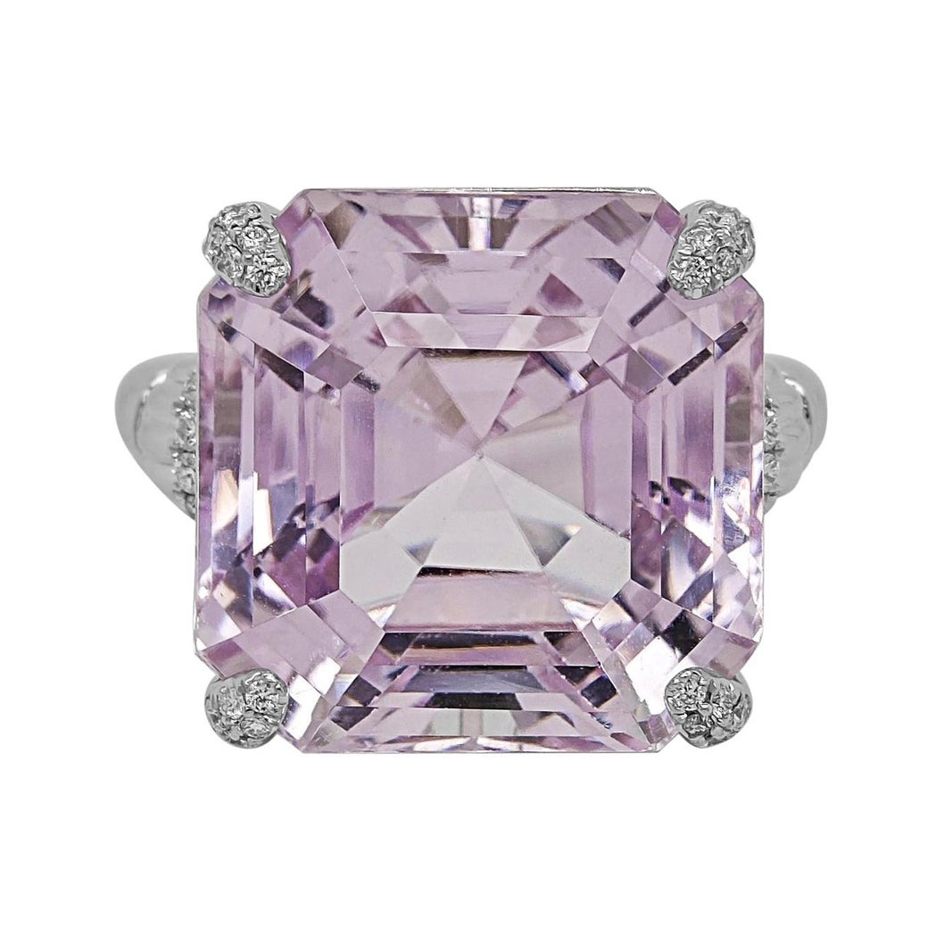 48.92 Carats Kunzite and White Diamond White Gold Ring